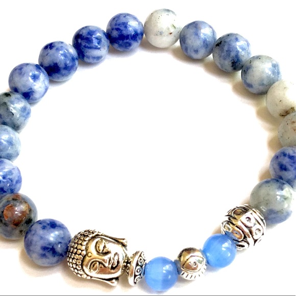 SODALITE THE EYE OF BUDDHA BRACELET WITH CATS EYE - Picture 2 of 2